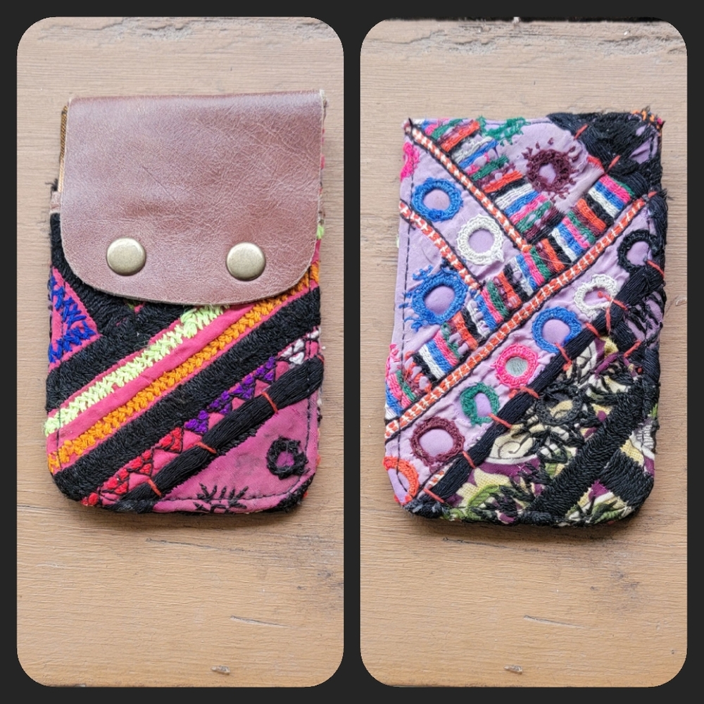 🧠🍳 Free People Boho Embroidered Repurposed vtg banjara hippie Wallet card case